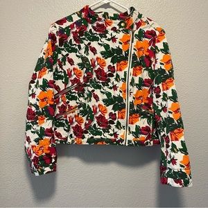 Twiggy London Floral Multi-Zip Moto Jacket Women Medium A-Line Unique Gift